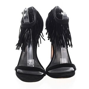 Stuart Weitzman Black Fringe Suede Leather Ankle-Strap Heels Sandals 10 US